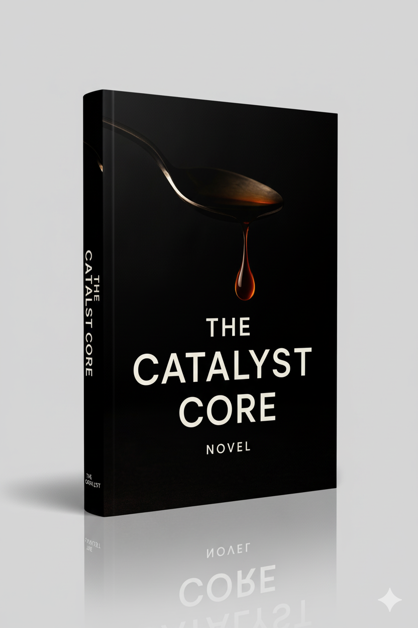 A stylish mockup of an e-book cover titled 'The Catalyst Core' on a tablet in a clean, modern kitchen setting.